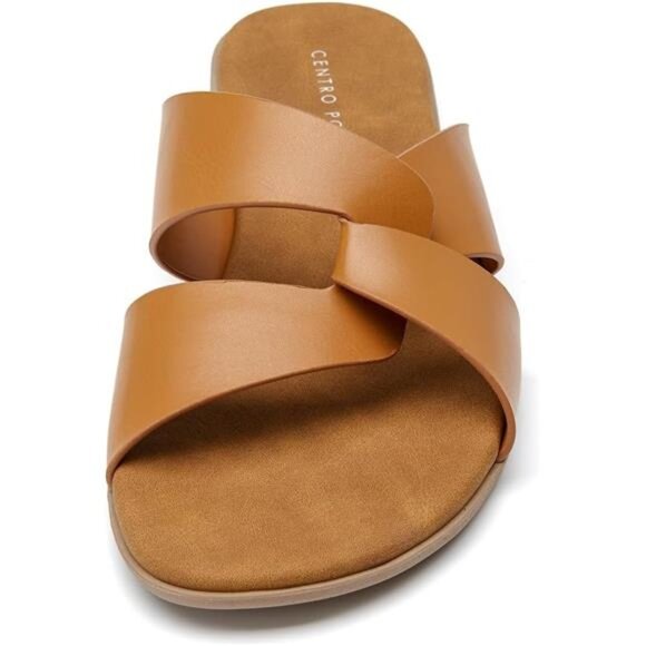Women's Open Toe Slip On Cross Strap Sandals - Picture 3 of 8